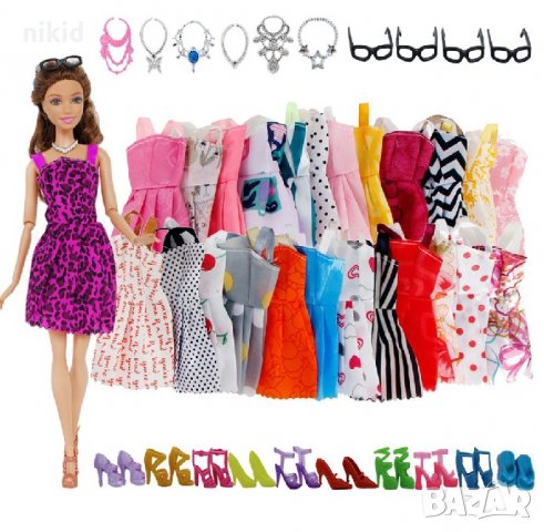 Сет 30 части рокли рокля и аксесоари за кукла Барби играчки, снимка 4 - Кукли - 23796360