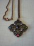 Медальон ажурен с камъни бронзов с помеднено синджирче, снимка 6