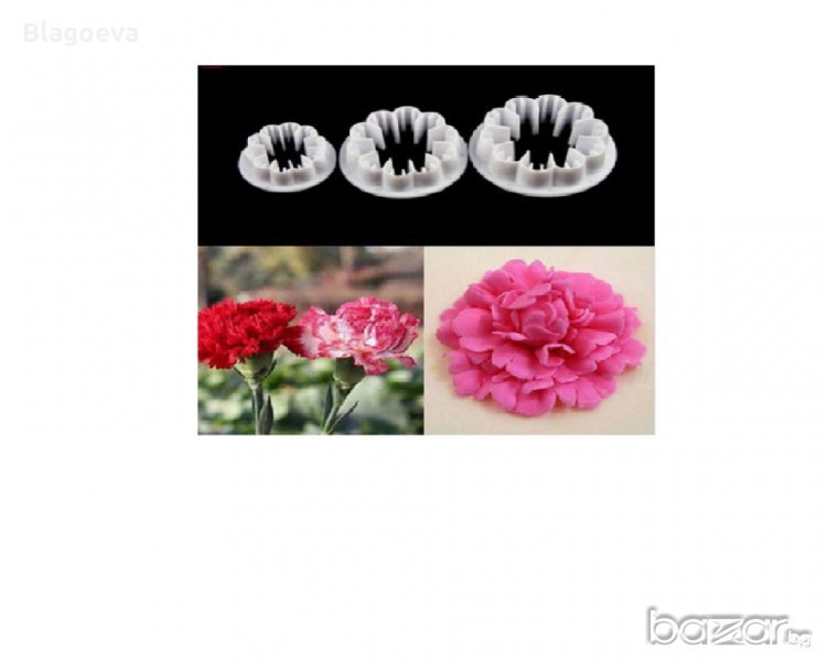 Комплект от 3 бр. резци за цветя - карамфилчета – за фондан или сладки, снимка 1