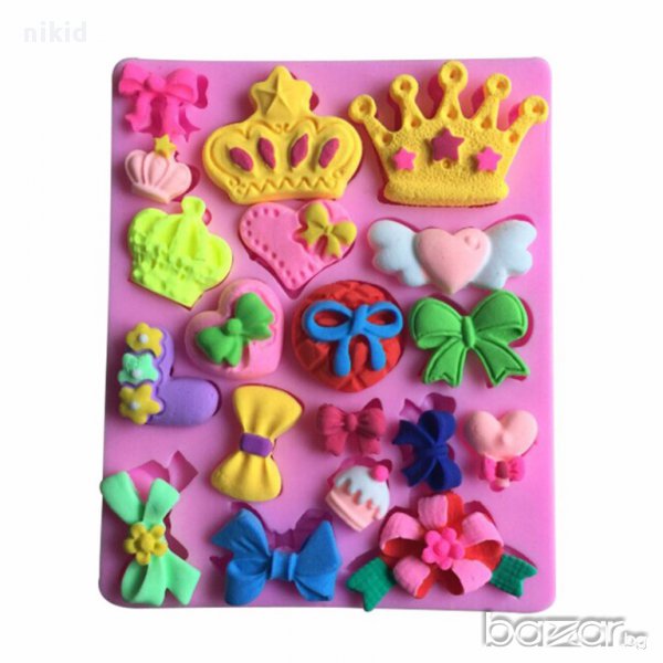корона панделка сърце микс фигурки силиконов молд форма украса декор торта фондан шоколад и др, снимка 1