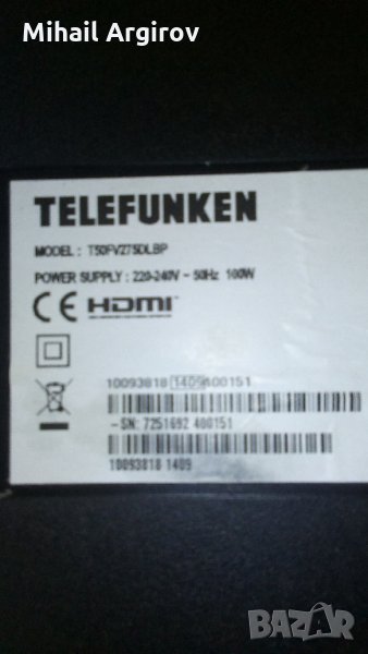 TELEFUNKEN T50PV275DLBP-17MB82S-17IPS20, снимка 1