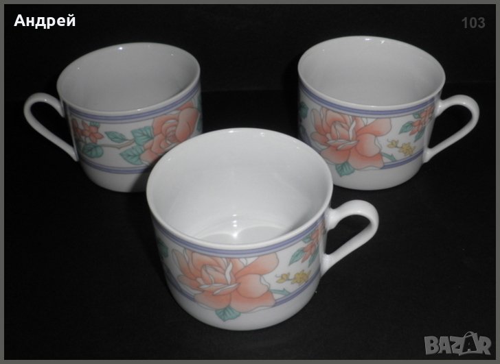 Комплект порцеланови чаши за чай/кафе,с красива инкрустация, снимка 1
