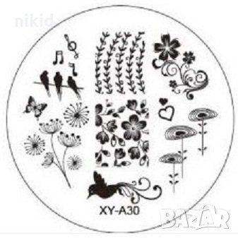 XY-A30 глухарче ноти птички цветя кръгла плочка / щампа шаблон за печат на нокти