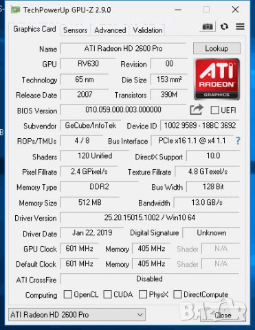    GeCube Radeon HD 2600 Pro 512Mb DDR2 128bit VGA DVI HDMI HDCP  PCI-E, снимка 4 - Видеокарти - 25078308