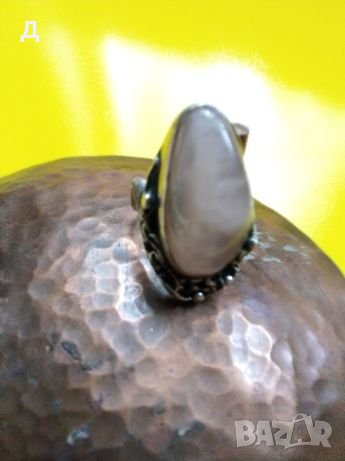 Старинен авторски сребърен пръстен с розов кварц , снимка 2 - Пръстени - 22837078