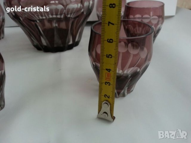 Ретро стъклени чаши с гарафа цветно стъкло , снимка 3 - Антикварни и старинни предмети - 25525942