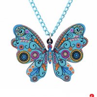 Бонси акрилни пеперуда огърлица висулка верига уникални модни бижута медальон синджирче верижка лане, снимка 2 - Колиета, медальони, синджири - 24363902
