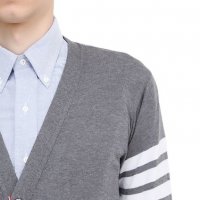 THOM BROWNE Striped Grey Cardigan Мъжки Пуловер Жилетка size S, снимка 5 - Пуловери - 19418877