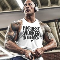 FITNESS! Мъжки потници и тениски HARDEST WORKER THE ROCK с фитнес принт!, снимка 1 - Тениски - 25807582