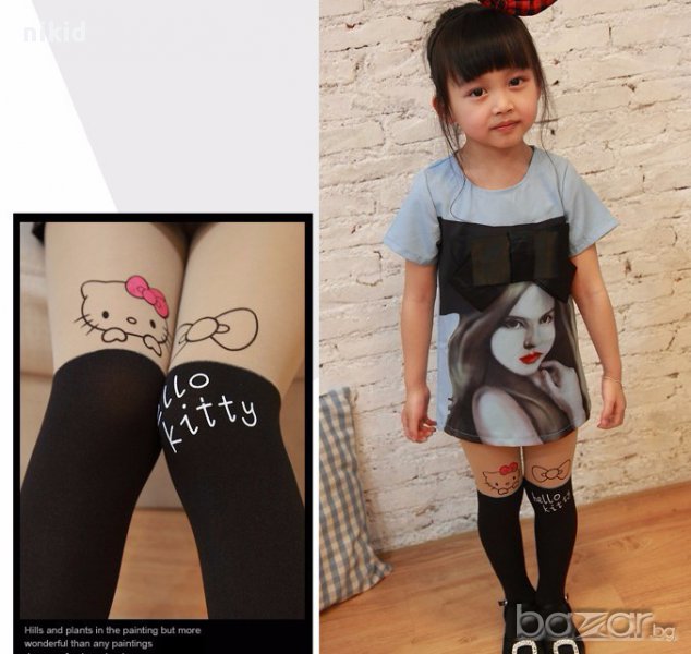 Детски черен чорапогащник Коте Кити Хелоу hello kitty , снимка 1