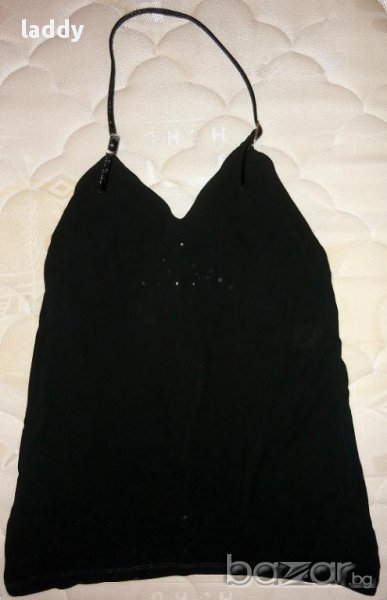 Нов черен топ с кожена призрамка, снимка 1