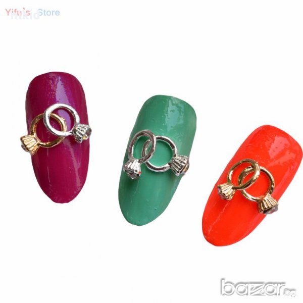 мини пръстен халка с камък диамант камъчета бижу за нокти декорация украса маникюр, снимка 1