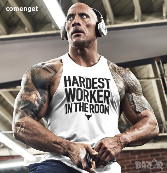 FITNESS! Мъжки потници и тениски HARDEST WORKER THE ROCK с фитнес принт!, снимка 1