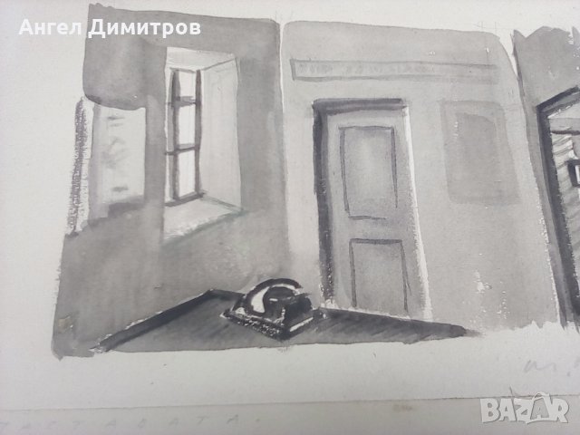 Картина акварел Мони Аладжемов В заставата , снимка 4 - Картини - 25413648