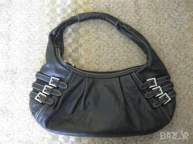 Чисто нова италианска, черна чанта от естествена кожа, снимка 1