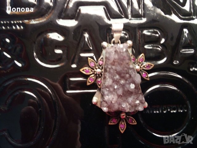  Сребро с   друза аметист -уникален масивен сребърен медальон, снимка 2 - Колиета, медальони, синджири - 23595000