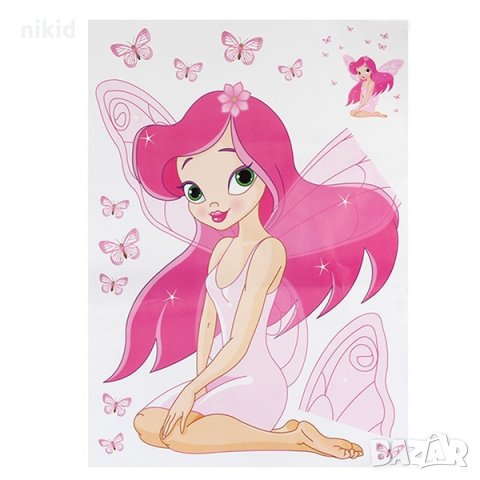 Голяма розова фея пеперуда стикер лепенка за стена за детска стая и мебел, снимка 2 - Други - 21556426