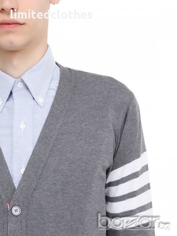 THOM BROWNE Striped Grey Cardigan Мъжки Пуловер Жилетка size S, снимка 5 - Пуловери - 19418877