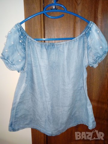 Дънкова блуза с перли, снимка 3 - Тениски - 25623038