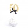 Рожден ден 50 години с черна пандела мек брокатен златист топер къса клечка за украса мъфини торта , снимка 1 - Други - 20837086