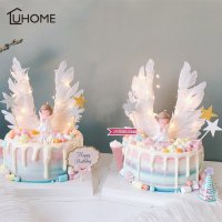 LED светещи крила криле за ангел Кръщене топер декор торта украса парти