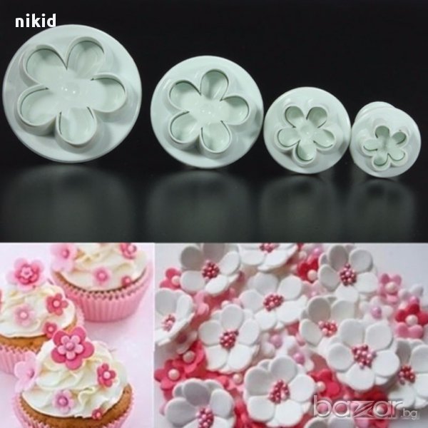 4 цветчета форми с бутало резец за украса декор торта фондан и др, снимка 1
