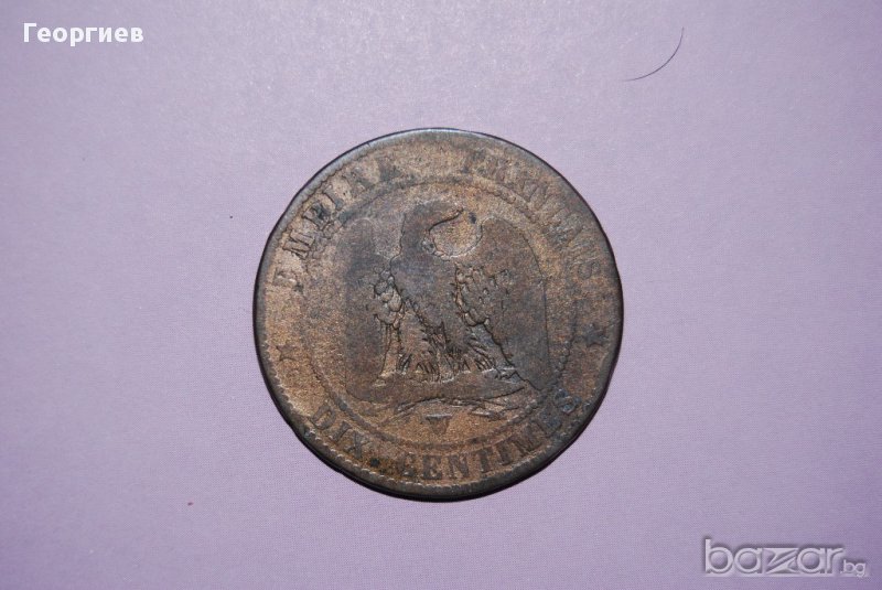 10 сантим Франция 1854 Наполеон 3 , снимка 1