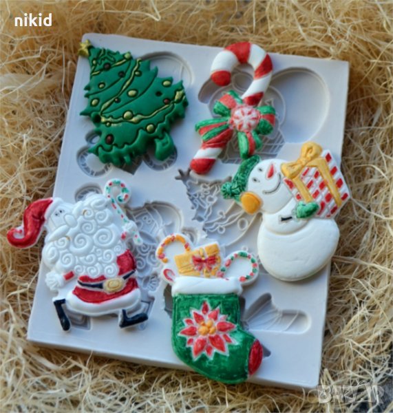 5 големи Коледни фигурки силиконов молд форма декорация торта фондан шоколад и др, снимка 1