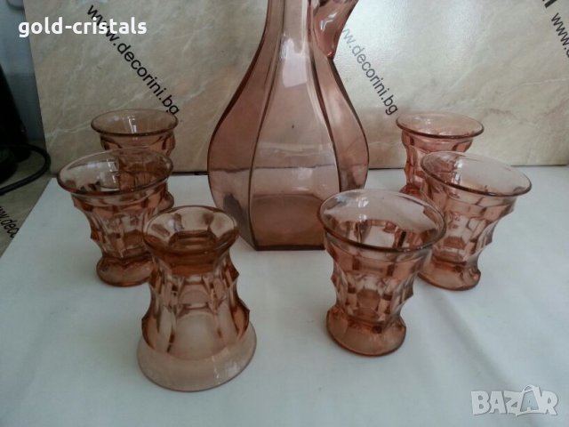 антикварен сервиз цветно розово стъкло , снимка 11 - Антикварни и старинни предмети - 26203494