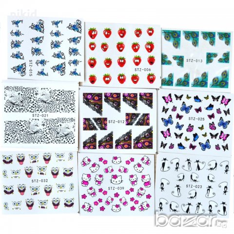 STZ 001-040 40 бр микс животни и цветя слайдер ваденки водни стикери за нокти маникюр, снимка 6 - Продукти за маникюр - 20610097