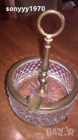 АНТИКА кристал и месинг-ретро пепелник за колекция-14х10см--внос франция, снимка 9 - Антикварни и старинни предмети - 23586731