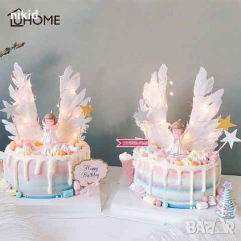 LED светещи крила криле за ангел Кръщене топер декор торта украса парти