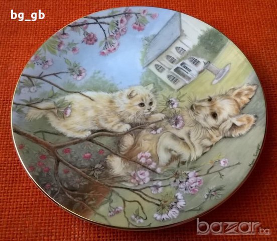 Декоративна чиния - кокер и котка, снимка 2 - Декорация за дома - 15375670