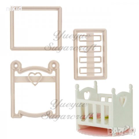Бебешко легло кошара сет пластмасови резци резец форми за украса торта фондан тесто декор форма