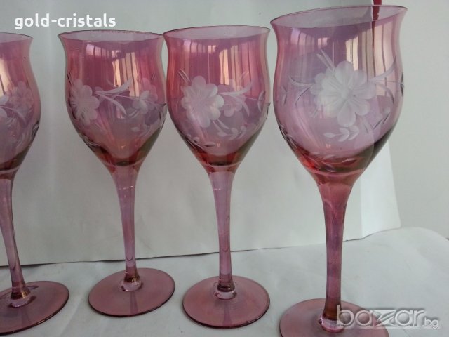  кристални чаши  цветен кристал гравиран, снимка 16 - Антикварни и старинни предмети - 20061877