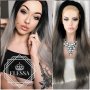 Lace Front LUXYRY WIG ELESSA Дълга Омбре Перука Черно и Сиво Код 1053, снимка 1 - Аксесоари за коса - 25714413