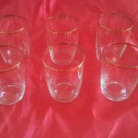Чаши за безалкохолно тънко оцветено стъкло със златни кантове 6 бр, снимка 1 - Чаши - 25136029