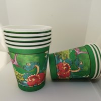 Динозаври зелен фон 10 бр картонени чаши парти рожден ден, снимка 1 - Чаши - 25645590