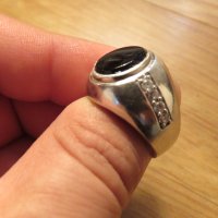 Старинен красив мъжки сребърен пръстен с голям камък  Черен Оникс и красива ръчна изработка, снимка 1 - Пръстени - 25614355