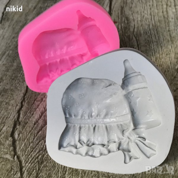 Голяма бебешка шапка и шише биберон силиконов молд форма за украса торта с фондан шоколад, снимка 1