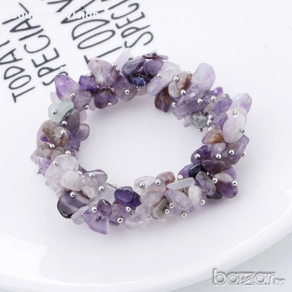 Ново! Гривна с естествени камъни - Аметисти, снимка 1