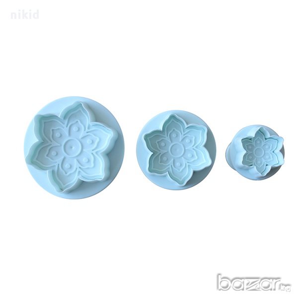 форми резци с бутало 3 бр цветя шест венчелистчета за украса тесто фондан торта сладки и др., снимка 1