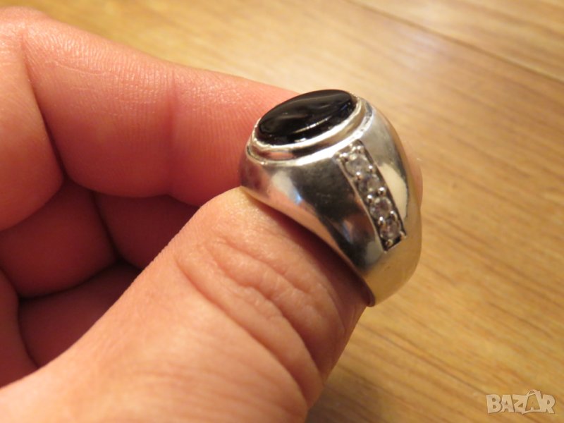 Старинен красив мъжки сребърен пръстен с голям камък  Черен Оникс и красива ръчна изработка, снимка 1