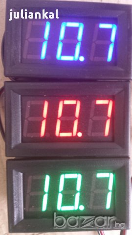 Цифров дигитален волтметър Dс 0 - 30 волта волтмер зелени / червени/сини, снимка 1