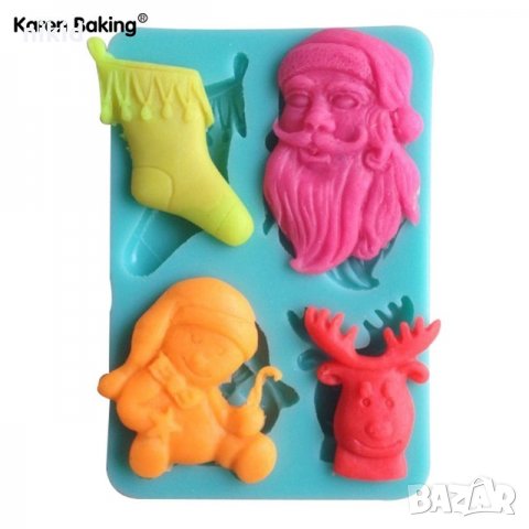 Дядо Коледа елен чорап снежен човек коледен силиконов молд форма фондан шоколад декор украса торта