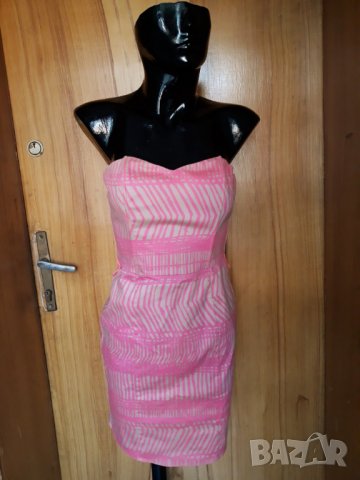 H&М Къса рокля бюстие в светло розово и бежово С, снимка 1 - Рокли - 25133182