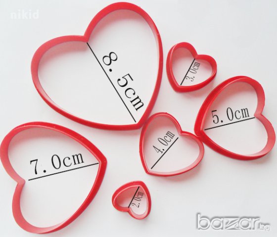 сърце сърца 6 бр пластмасови резци форми за украса бисквитки сладки торта тесто с фондан резец форма, снимка 2 - Форми - 16177774