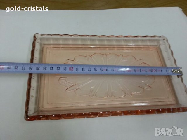 Стар стъклен поднос розово стъкло, снимка 3 - Антикварни и старинни предмети - 25134585