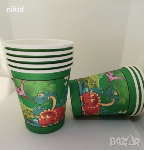 Динозаври динозавър зелен фон 10 бр картонени чаши парти рожден ден
