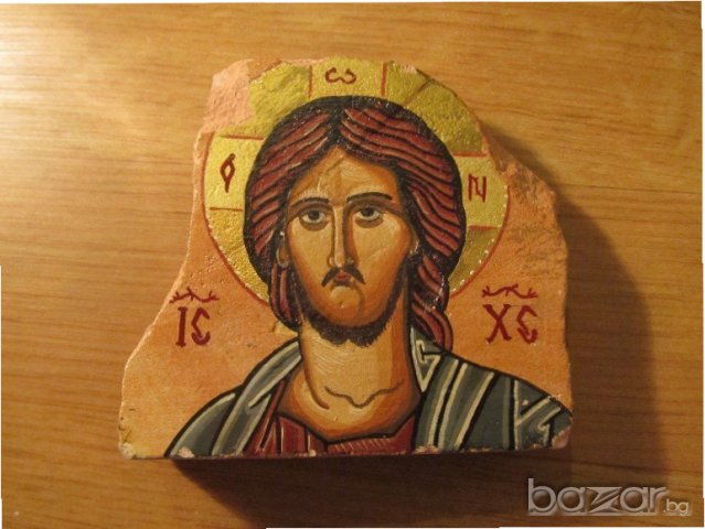 † ръчно рисувана икона на Исус Христос  върху керамична плочка с автограф.